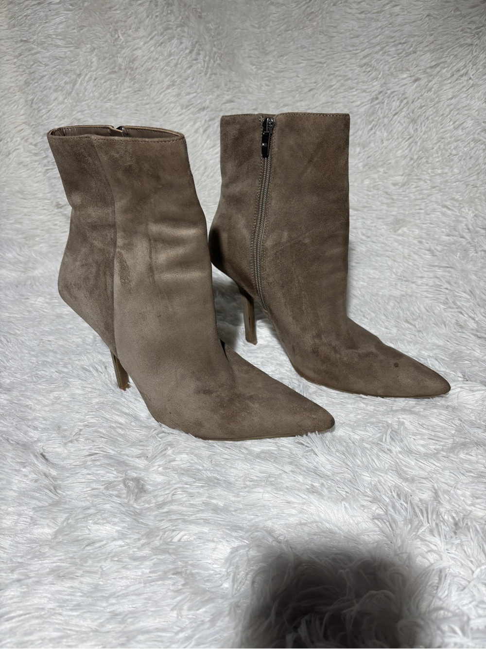 Marc Fisher Taupe Suede Pointed-Toe Ankle Booties
